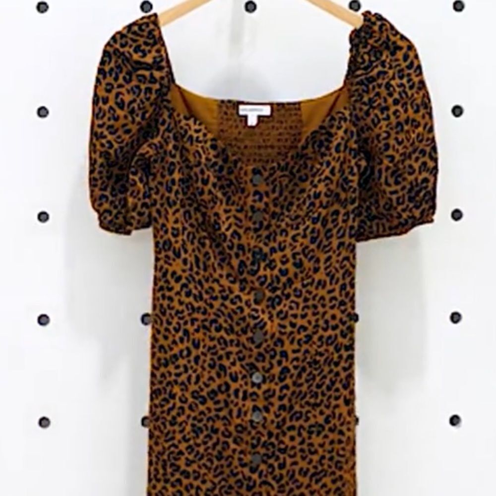 Good American Corset Leopard Print Puff Sleeve Maxi Dress Sml XL  Mocha Mousse - Picture 4 of 15